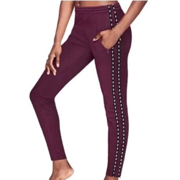Victoria's Secret PINK Active Skinny Trackpant Burgundy w/ Side Logo Tape M - Picture 1 of 1